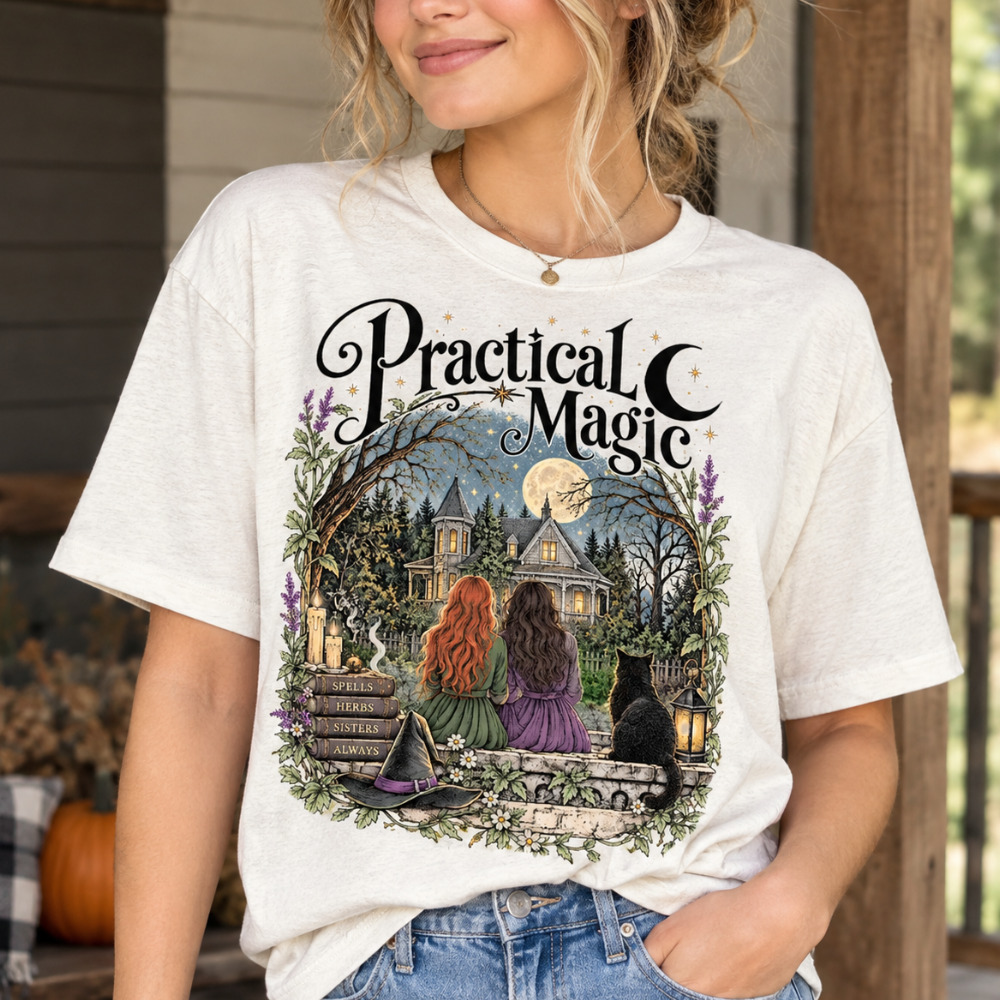Practical Magic Movie Sisters Owens House Moon Black Cat Spells Herbs T-Shirt